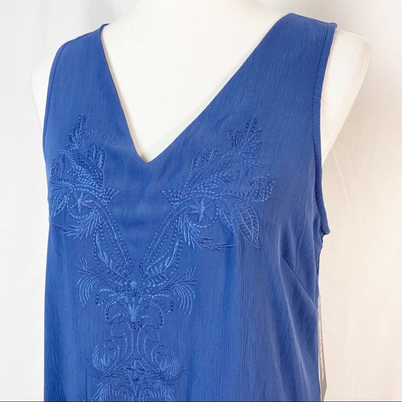 Sharagano Teal Blue Embroidered Sleeveless Ruffle Hem Dress 10 NEW NWT - Picture 2 of 9